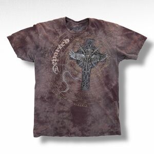 Vintage Y2K Departed Tie Dye T-Shirt Brown Size XL Grunge Goth Cross Skull